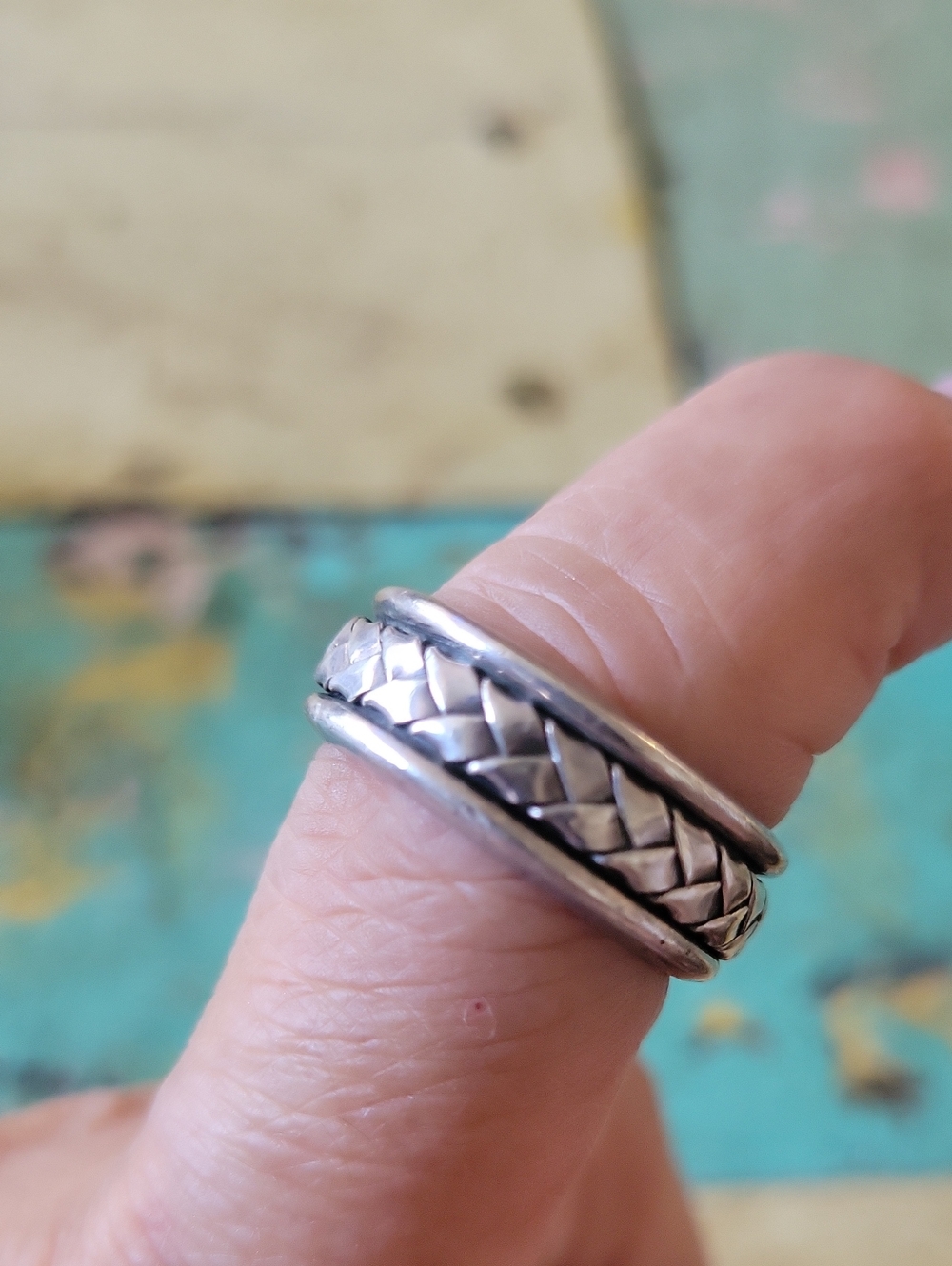 Sterling Silver Mens Braided Spinner Ring - Silver